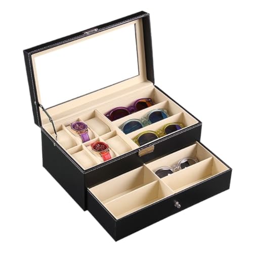 FYSXCXS Schmuckkästchen Einfache, Leichte Aufbewahrungsbox For Uhren Im Luxusstil, Schmuckschatulle Aus Pu-Leder, Doppellagige Aufbewahrungsbox For Sonnenbrillen Geschenkbox(Black) von FYSXCXS