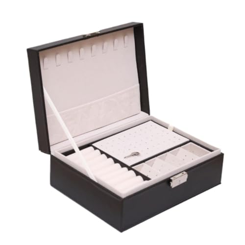 FYSXCXS Schmuckkästchen Einfache Und Leichte Schmuckaufbewahrungsbox Im Luxusstil, Doppelschichtige, Abschließbare Schmuckschatulle For Ohrringe Geschenkbox(Black) von FYSXCXS