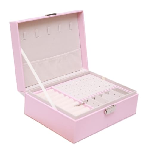 FYSXCXS Schmuckkästchen Einfache Und Leichte Schmuckaufbewahrungsbox Im Luxusstil, Doppelschichtige, Abschließbare Schmuckschatulle For Ohrringe Geschenkbox(Pink) von FYSXCXS