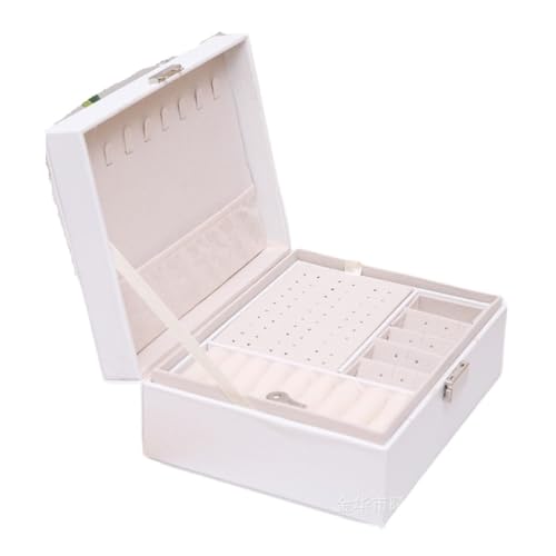 FYSXCXS Schmuckkästchen Einfache Und Leichte Schmuckaufbewahrungsbox Im Luxusstil, Doppelschichtige, Abschließbare Schmuckschatulle For Ohrringe Geschenkbox(White) von FYSXCXS