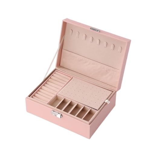 FYSXCXS Schmuckkästchen Leder-Schmuck-Aufbewahrungsbox, Ohrringe, Aufbewahrungsbox, Schmuck, staubdicht, Flip-Top-Schmuckschatulle, Kommode, Aufbewahrungsbox Geschenkbox(Pink) von FYSXCXS