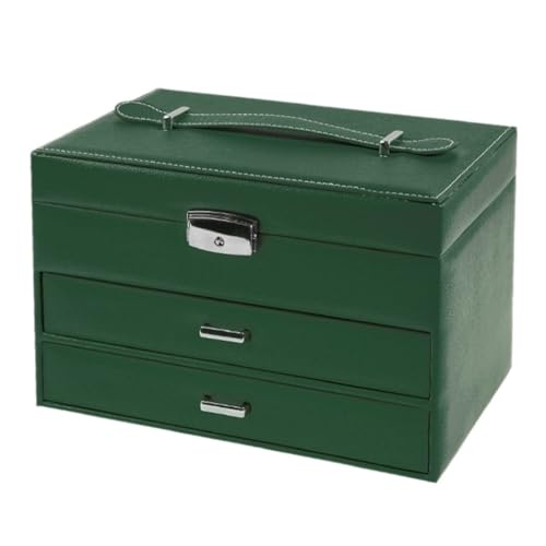 FYSXCXS Schmuckkästchen Leichte, Luxuriöse Dreischichtige Schmuckschatulle, Schmuckaufbewahrungsbox, Schmuckkoffer, Schmuckverpackungsbox Im Schubladenstil Geschenkbox(Green) von FYSXCXS