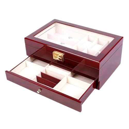 FYSXCXS Schmuckkästchen Qingyu Packaging Backfarbe Doppelschichtige Schmuckschatulle Uhrenbox Brillen Schmuck Halskette Aufbewahrung Holzbox Geschenkbox(Red) von FYSXCXS