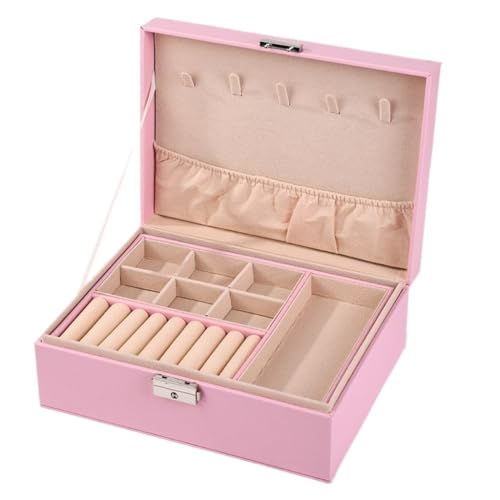 FYSXCXS Schmuckkästchen Schublade Schmuckschatulle Mit Schloss Einfache Mehrschichtige Ohrring Schmuck Aufbewahrungsbox Halskette Ring Handschmuck Geschenkbox(Pink) von FYSXCXS