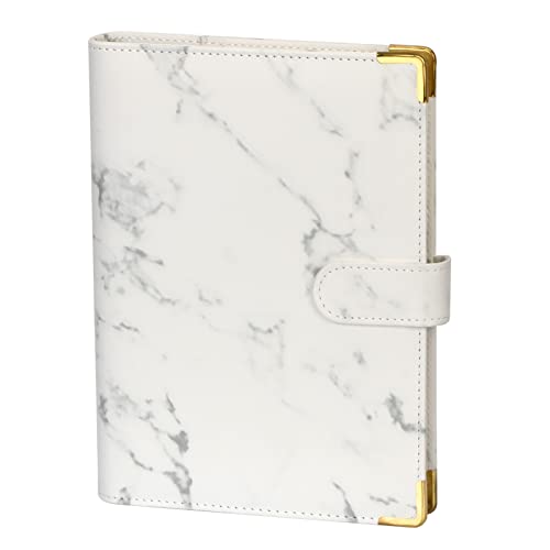 FYY 6 Löcher Binder Notizbuch, PU Leder A5 Ringbuch Abdeckung, Notizbuch Din A5 Nachfüllbar PVC Binder Taschen/A5 Refill Paper für Filofax A5 Notizen DIY Bullet Journal Skizze Notebook,Marmor weiß von FYY