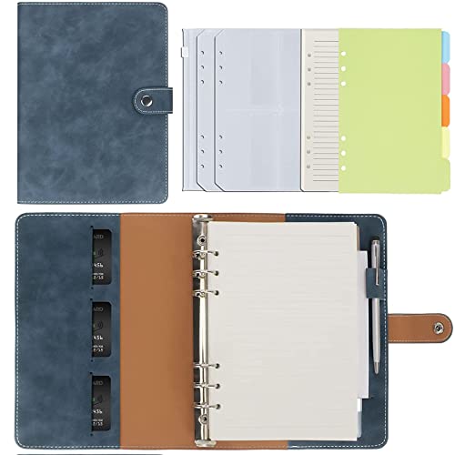 FYY A5 Binder Notizbuch,6 Ringe PU Leder Loseblatt Notizbuch mit A5 Papier,6 Runder Ringbuch Planner Notebook,Travel Tagebuch Notiz Skizzenbuch für A5 Füllpapier (Blau-Linie, A5) von FYY