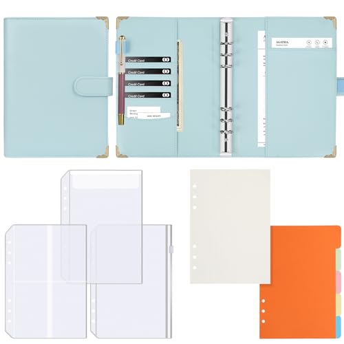 FYY A5 Binder Notizbuch,6 Ringe PU Leder Nachfüllbares Notizbuch Ringbuch A5 mit 80 Gepunktet Papier,3 Stück Binder Taschen,5 Stück Binderteiler,6 Runder Ringbuch Planner Notebook für A5 Füllpapier von FYY