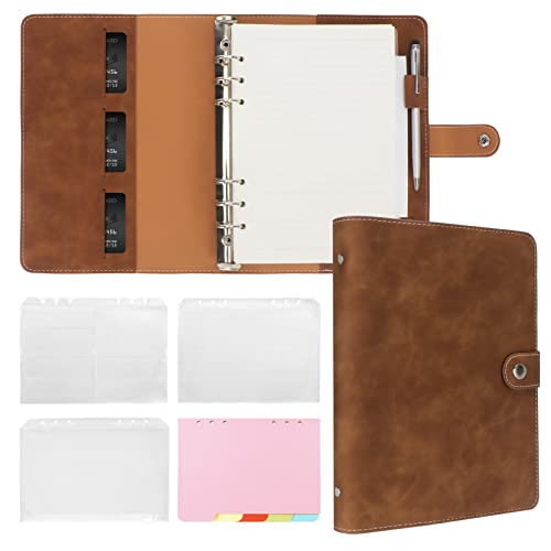 FYY Leder A5 Ringbuch Notizbuch, 6 Ring A5 Binder mit A5 Nachfüllpapieren, Bindertaschen und Betreff-Teilern Papierblatt, Reisebinder, Tagebuch, persönlicher Planer mit Ringbuch, Braun von FYY