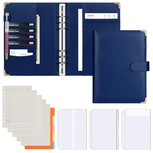 FYY Leder A5 Ringbuch Notizbuch - 6 Löcher Loseblatt A5 Binder mit A5 Nachfüllpapier, A5 Trennblatt und A5 Binder Taschen, Reisebinder Journal Notizbuch mit Ringbuch, Marineblau von FYY