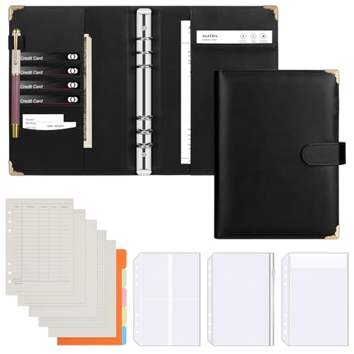 FYY Leder A5 Ringbuch Notizbuch - 6 Löcher Loseblatt A5 Binder mit A5 Nachfüllpapier, A5 Trennblatt und A5 Binder Taschen, Travel Binder Journal Notizbuch mit Ringbuch, Schwarz von FYY