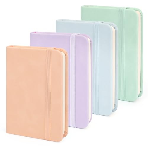 FYY Notizbücher,4 Pack Weiches Leder Kleine Mini Größe Tragbarer Notizblock Hardcover Gefütterte Seite Notizblöcke mit Band Schulbürobedarf von FYY