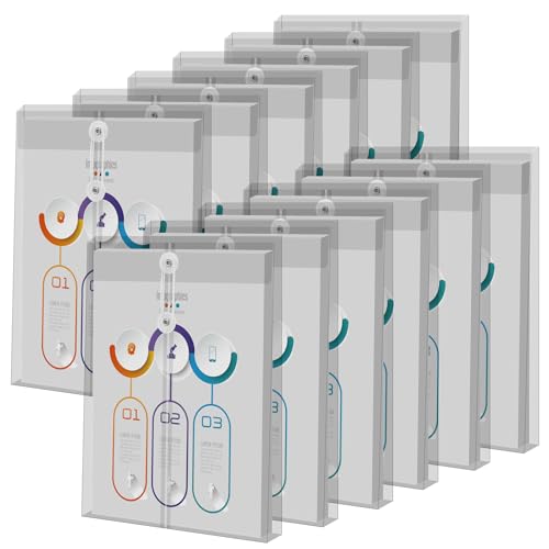 FYY Plastikumschläge A4 Größe mit Knopf und Schnur Krawatte Verschluss, klare erweiterbare Umschläge Datei Dokumente Ordner Projektpapier Organizer für Büro Schule Zuhause 12-Pack von FYY