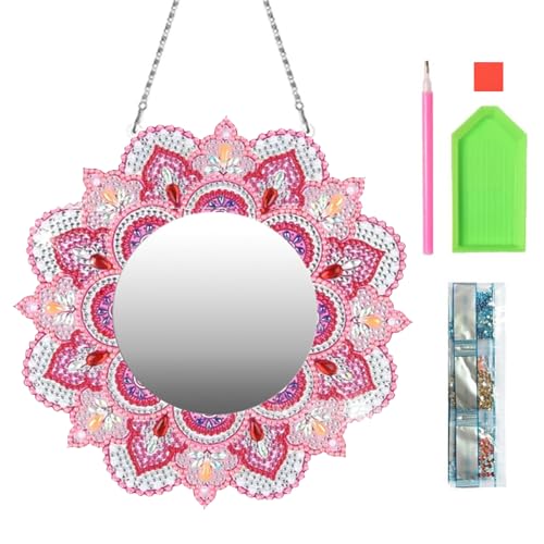 FYting Geschenk Mädchen 6 7 8 9 10 11 Jahre,Diamond Painting Spiegel,Diamond Painting Kinder,Mandala Make Up Spiegel, Wanddekoration, 3 Installationsmethoden, 6–15 Mädchen Bastelset(Rosa) von FYting