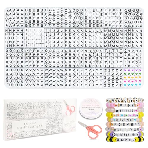 1120 Stück Buchstabenperlen, 6mm Platz Alphabet Perlen für Armbänder, Letter Beads, Zahlenperlen, Liebesperlen DIY Perlen für Haarband Schmuck Basteln, Kreativität Geschenk, Perlen Kit (weiße) von FZIIVQU