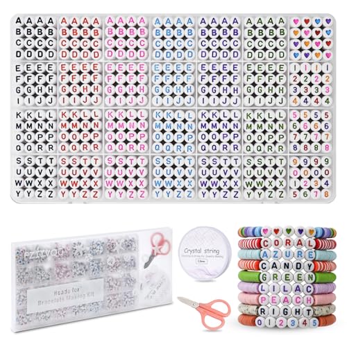 FZIIVQU Sechs Arten von bunten Buchstaben perlen Kit Acryl Alphabetperlen Und Auch Zahl Herz Beads Perlen für armbänder, Buchstabperlen Armband Machen Set von FZIIVQU