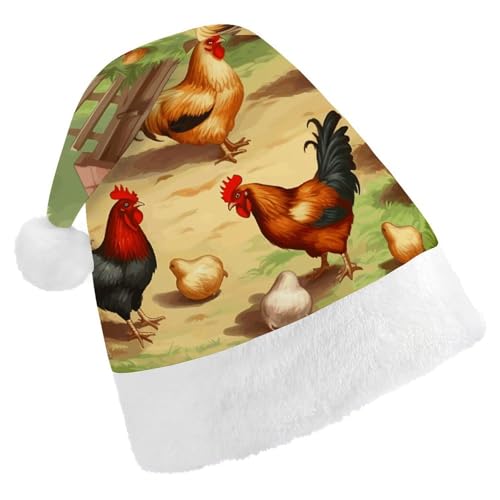 FZMTLDS Weihnachtsmütze, Brathähnchen, Bauernhof, Weihnachtsmannmütze, Erwachsene, Weihnachtsmannmütze für Weihnachtsfeier von FZMTLDS