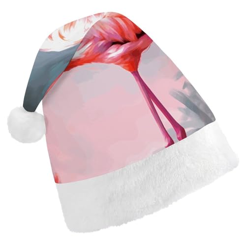 FZMTLDS Weihnachtsmütze, Gemälde, Flamingo, Weihnachtsmannmütze, Erwachsene, Weihnachtsmütze, Weihnachtsmütze für Weihnachtsfeier von FZMTLDS