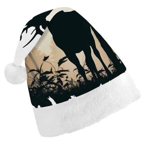 FZMTLDS Weihnachtsmütze, Hirsch-Silhouette, Weihnachtsmannmütze, Erwachsene, Weihnachtsmütze, Weihnachtsmütze für Weihnachtsfeier von FZMTLDS