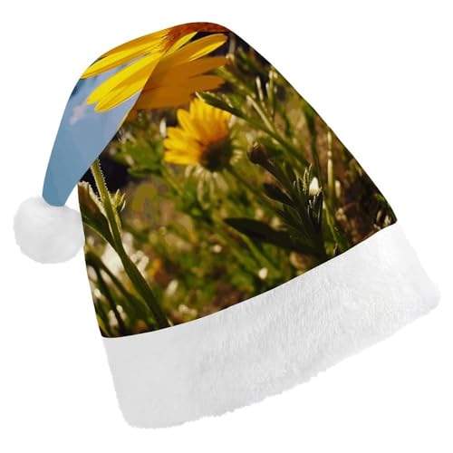 FZMTLDS Weihnachtsmütze, gelbe Blume unter der Sonne, Weihnachtsmannmütze, Erwachsene, Weihnachtsmütze, Weihnachtsmütze für Weihnachtsfeier von FZMTLDS