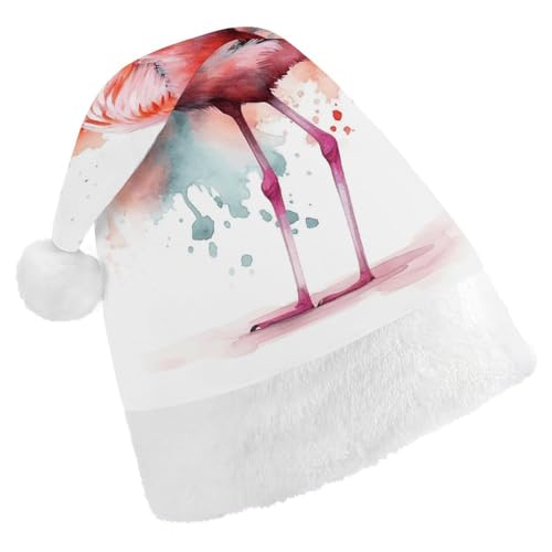 FZMTLDS Weihnachtsmütze Aquarell Flamingo Weihnachtsmann Hüte Erwachsene Weihnachten Party Hut Weihnachten Weihnachtsmann Hut für Weihnachtsparty von FZMTLDS