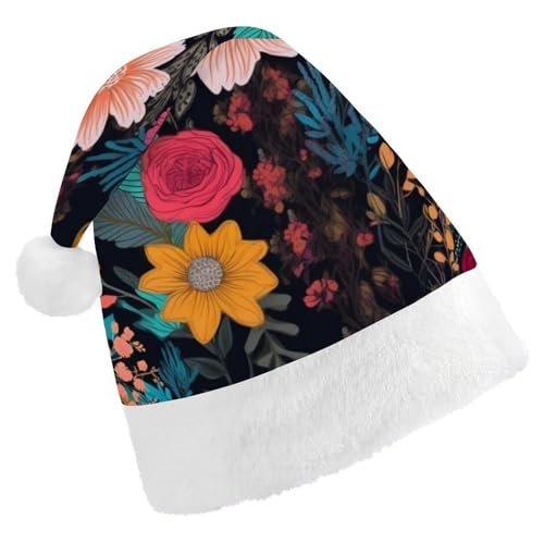 FZMTLDS Weihnachtsmütze Bunte Boho Blumen Weihnachtsmann Hüte Erwachsene Weihnachten Party Hut Weihnachten Weihnachtsmann Hut für Weihnachtsparty von FZMTLDS