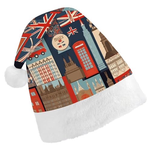 FZMTLDS Weihnachtsmütze England-Symbole, Weihnachtsmannmütze, Erwachsene, Weihnachtsmütze, Weihnachtsmütze für Weihnachtsfeier von FZMTLDS