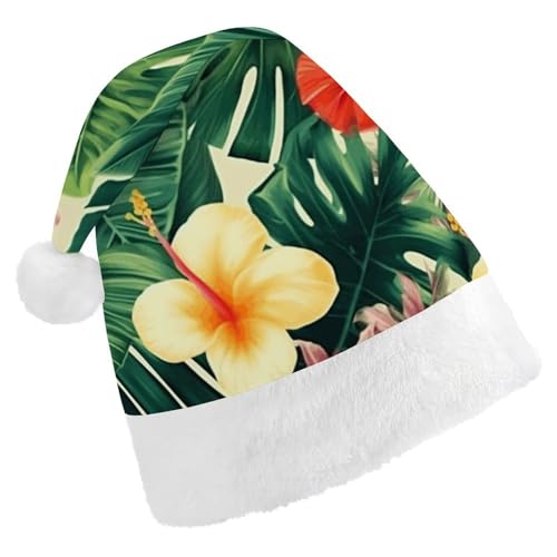 FZMTLDS Weihnachtsmütze Hojas Tropicales Y Flores, Weihnachtsmannmütze, Erwachsene, Weihnachtsmütze, Weihnachtsmütze für Weihnachtsfeier von FZMTLDS