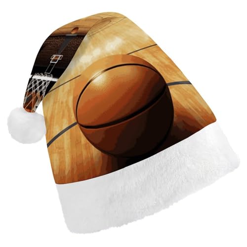 FZMVSQH Nikolausmütze für Erwachsene, Basketball, bedruckt, Weihnachtsmannmütze, Weihnachtsmütze für Erwachsene, dicker Komfort, klassische Nikolausmütze für Weihnachten, Neujahr, festliche von FZMVSQH