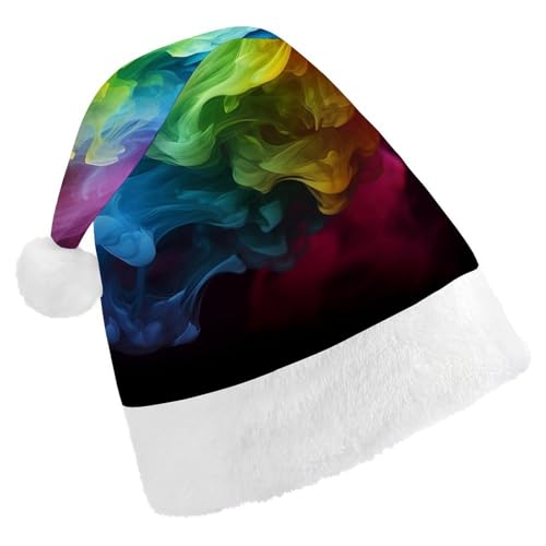 FZMVSQH Nikolausmütze für Erwachsene, Regenbogen-Rauch-Druck, Weihnachtsmannmütze, Weihnachtsmütze für Erwachsene, dicker Komfort, klassische Nikolausmütze für Weihnachten, Neujahr, festliche von FZMVSQH