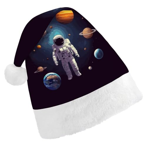 FZMVSQH Weihnachtsmütze für Erwachsene, Astronauten-Sonnensystem, Planeten, bedruckt, Weihnachtsmannmütze, Weihnachtsmütze für Erwachsene, dicker Komfort, klassische Weihnachtsmannmütze für von FZMVSQH