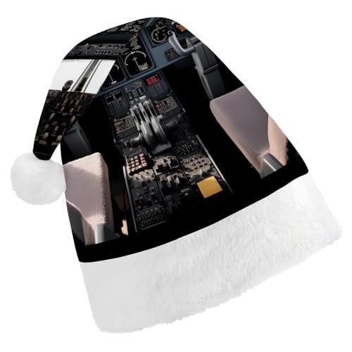 FZMVSQH Weihnachtsmütze für Erwachsene, Flugzeug-Cockpit, bedruckt, Weihnachtsmannmütze, Weihnachtsmütze für Erwachsene, dicker Komfort, klassische Nikolausmütze für Weihnachten, Neujahr, festliche von FZMVSQH