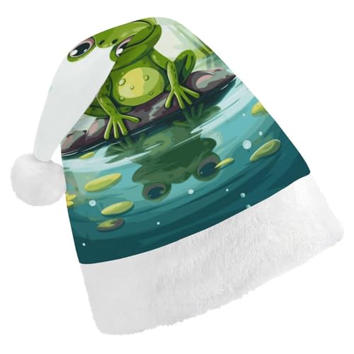 FZMVSQH Weihnachtsmütze für Erwachsene, Frosch im Teich, bedruckte Weihnachtsmannmütze, Weihnachtsmütze für Erwachsene, dicker Komfort, klassische Weihnachtsmannmütze für Weihnachten, Neujahr, von FZMVSQH