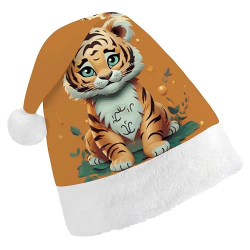 FZMVSQH Weihnachtsmütze für Erwachsene, Jahr des Tigers, lustiger Tiger, bedruckt, Weihnachtsmütze für Erwachsene, dicker Komfort, klassische Nikolausmütze für Weihnachten, Neujahr, festliche von FZMVSQH