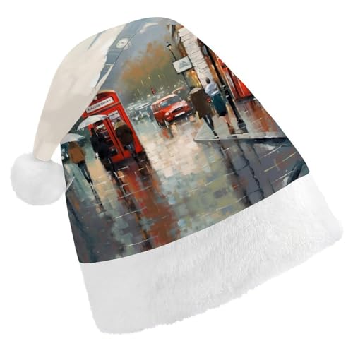 FZMVSQH Weihnachtsmütze für Erwachsene, London-Impression, bedruckt, Weihnachtsmannmütze, Weihnachtsmütze für Erwachsene, dicker Komfort, klassische Nikolausmütze für Weihnachten, Neujahr, festliche von FZMVSQH