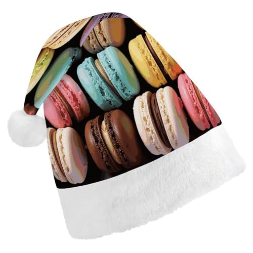 FZMVSQH Weihnachtsmütze für Erwachsene, Macaron-Keksgeschmack, Gebäck, bedruckte Weihnachtsmannmütze, Weihnachtsmütze für Erwachsene, dicker Komfort, klassische Weihnachtsmannmütze für Weihnachten für von FZMVSQH