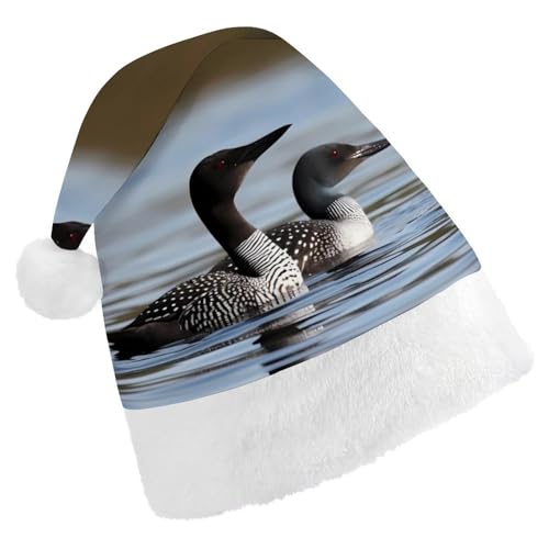 FZMVSQH Weihnachtsmütze für Erwachsene, Motiv: Loon Birds, bedruckt, Weihnachtsmannmütze, Weihnachtsmütze für Erwachsene, dicker Komfort, klassische Nikolausmütze für Weihnachten, Neujahr, festliche von FZMVSQH