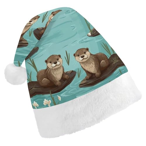 FZMVSQH Weihnachtsmütze für Erwachsene, Otter-bedruckte Weihnachtsmannmütze, Weihnachtsmütze für Erwachsene, dicker Komfort, klassische Weihnachtsmannmütze für Weihnachten, Neujahr, festliche von FZMVSQH