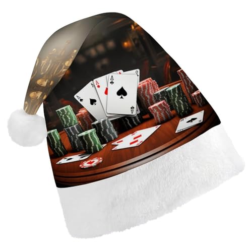 FZMVSQH Weihnachtsmütze für Erwachsene, Pokerturnier, bedruckt, Weihnachtsmannmütze, Weihnachtsmütze für Erwachsene, dick, bequem, klassische Weihnachtsmannmütze für Weihnachten, Neujahr, festliche von FZMVSQH