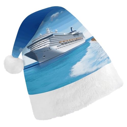 FZMVSQH Weihnachtsmütze für Erwachsene, Strand-Kreuzfahrtschiff, bedruckte Weihnachtsmannmütze, Weihnachtsmütze für Erwachsene, dicker Komfort, klassische Weihnachtsmannmütze für Weihnachten, Neujahr, von FZMVSQH