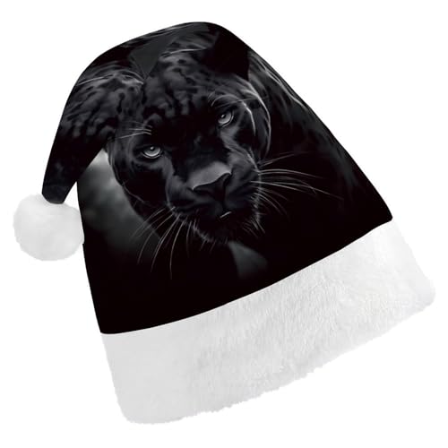 FZMVSQH Weihnachtsmütze für Erwachsene, Tier-Panther-Druck, Weihnachtsmannmütze, Weihnachtsmütze für Erwachsene, dicker Komfort, klassische Weihnachtsmannmütze für Weihnachten, Neujahr, festliche von FZMVSQH