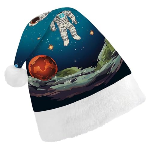 FZMVSQH Weihnachtsmütze für Erwachsene, Weltraum, Rakete, Astronaut, bedruckt, Weihnachtsmannmütze, Weihnachtsmütze für Erwachsene, dicker Komfort, klassische Weihnachtsmannmütze für Weihnachten, von FZMVSQH