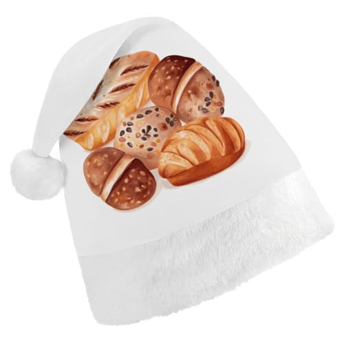 FZMVSQH Weihnachtsmütze für Erwachsene, bemalt, Brot, bedruckt, Weihnachtsmannmütze, Weihnachtsmütze für Erwachsene, dicker Komfort, klassische Nikolausmütze für Weihnachten, Neujahr, festliche von FZMVSQH