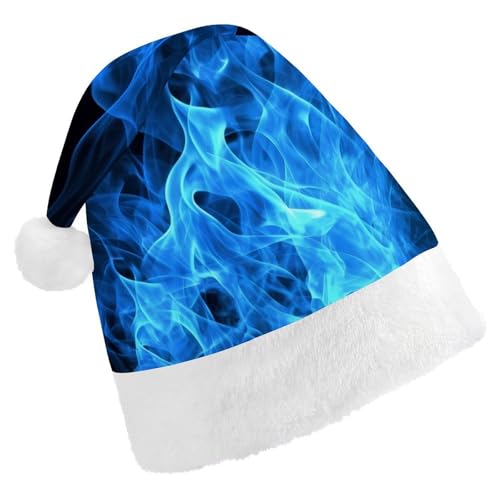 FZMVSQH Weihnachtsmütze für Erwachsene, blaue Flamme, bedruckt, Weihnachtsmannmütze, Weihnachtsmütze für Erwachsene, dicker Komfort, klassische Weihnachtsmannmütze für Weihnachten, Neujahr, festliche von FZMVSQH