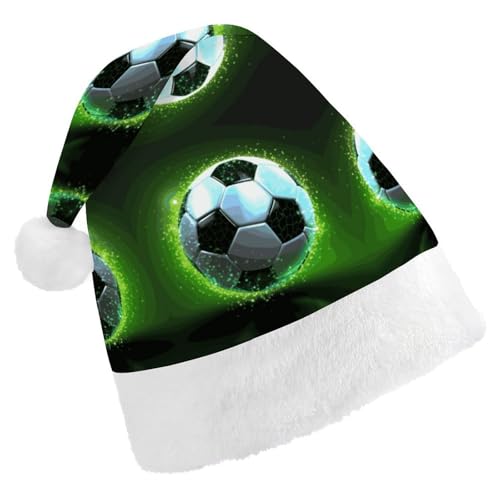 FZMVSQH Weihnachtsmütze für Erwachsene, cooler Fußball-Druck, Weihnachtsmannmütze, Weihnachtsmütze für Erwachsene, dick, bequem, klassische Weihnachtsmannmütze für Weihnachten, Neujahr, festliche von FZMVSQH