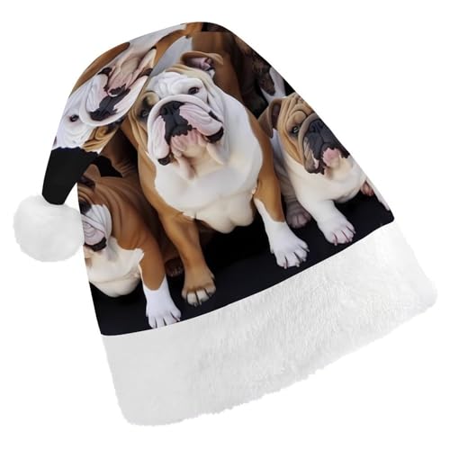 FZMVSQH Weihnachtsmütze für Erwachsene, englische Bulldoggen, bedruckt, Weihnachtsmütze für Erwachsene, dicker Komfort, klassische Weihnachtsmannmütze für Weihnachten, Neujahr, festliche von FZMVSQH