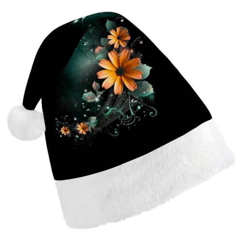 FZMVSQH Weihnachtsmütze für Erwachsene, leuchtende Blumen, bedruckt, Weihnachtsmannmütze, Weihnachtsmütze für Erwachsene, dicker Komfort, klassische Nikolausmütze für Weihnachten, Neujahr, festliche von FZMVSQH