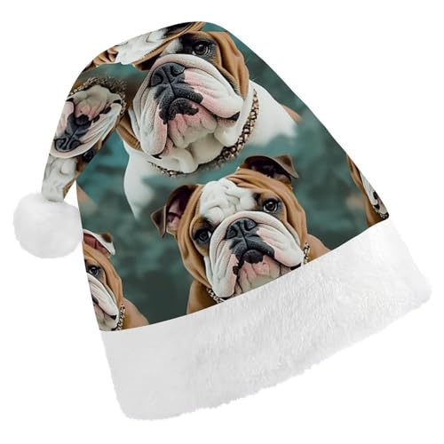 FZMVSQH Weihnachtsmütze für Erwachsene, lustige englische Bulldogge, bedruckt, Weihnachtsmannmütze, Weihnachtsmütze für Erwachsene, dicker Komfort, klassische Weihnachtsmannmütze für Weihnachten, von FZMVSQH