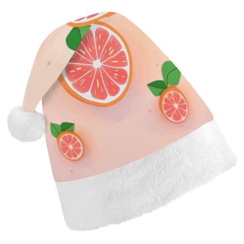 FZMVSQH Weihnachtsmütze für Erwachsene, niedliche Grapefruit-bedruckte Weihnachtsmannmütze, Weihnachtsmütze für Erwachsene, dicker Komfort, klassische Weihnachtsmannmütze für Weihnachten, Neujahr, von FZMVSQH