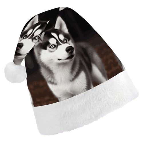 FZMVSQH Weihnachtsmütze für Erwachsene, niedlicher Husky-Hund, bedruckt, Weihnachtsmannmütze, Weihnachtsmütze für Erwachsene, dicker Komfort, klassische Weihnachtsmannmütze für Weihnachten, Neujahr, von FZMVSQH