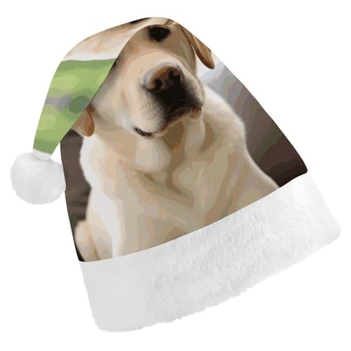 FZMVSQH Weihnachtsmütze für Erwachsene, niedlicher Labrador-Hund, bedruckt, Weihnachtsmannmütze, Weihnachtsmütze für Erwachsene, dicker Komfort, klassische Weihnachtsmannmütze für Weihnachten, von FZMVSQH